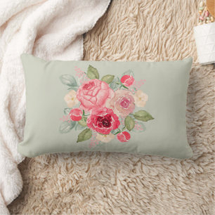 Bouquet of Painted Pink Roses Lumbar Cushion