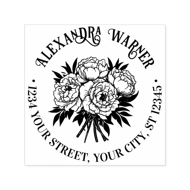 Bouquet of Peonies Name Return Address  Self-inking Stamp (Design)