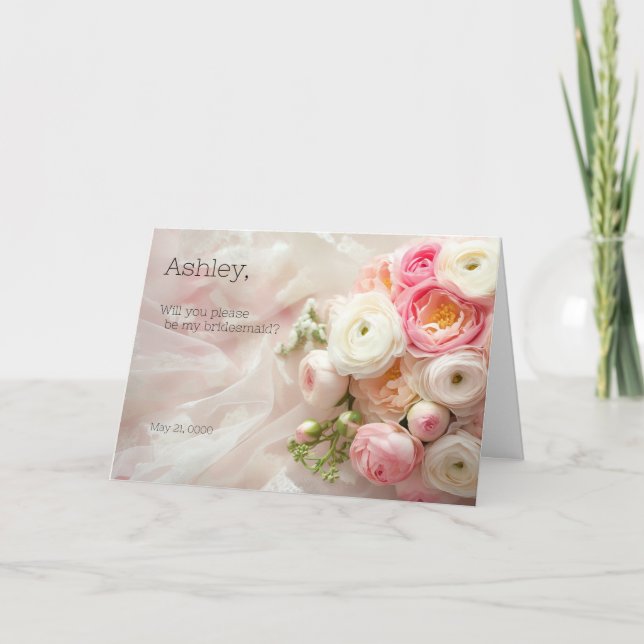 Bouquet of pink and white ranunculus closeup  invitation (Front)