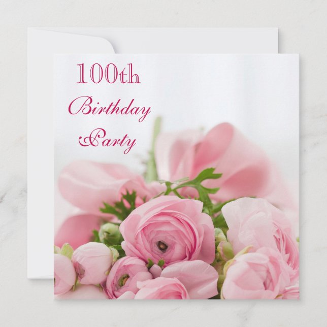 Bouquet Of Pink Roses 100th Birthday Invitation (Front)