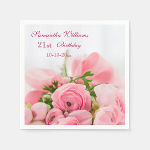 Bouquet Of Pink Roses 21st Birthday Napkin