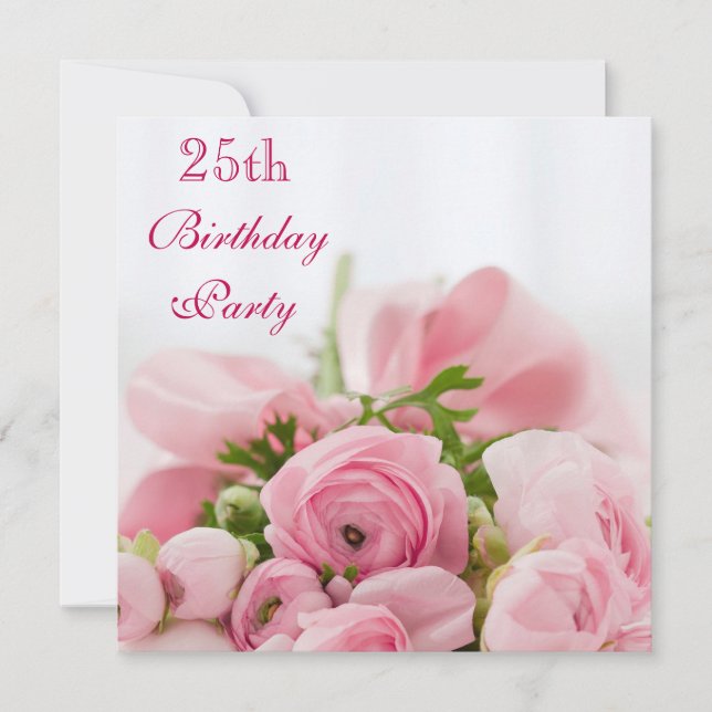 Bouquet Of Pink Roses 25th Birthday Invitation (Front)