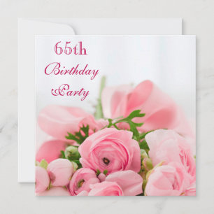 Bouquet Of Pink Roses 65th Birthday Invitation