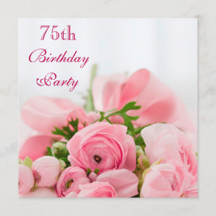 Bouquet Of Pink Roses 75th Birthday Invitation
