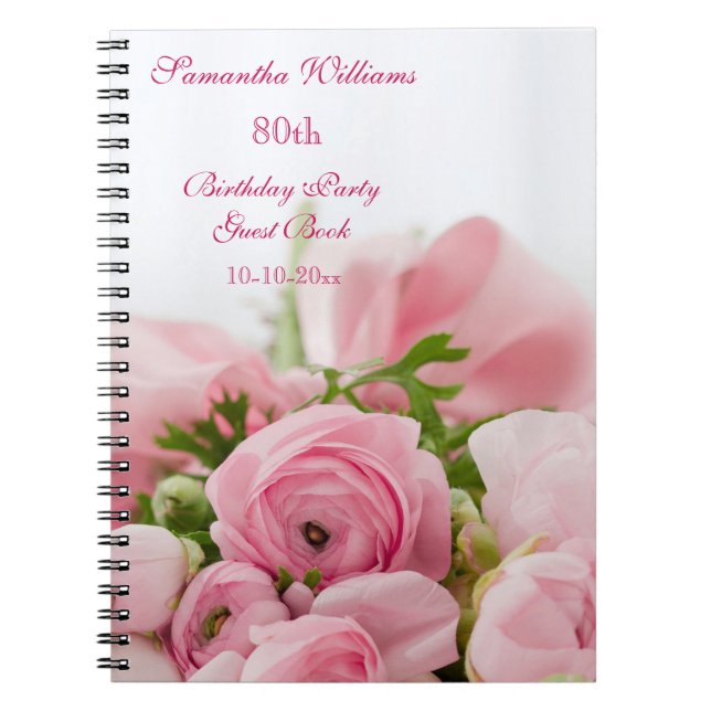 Bouquet Of Pink Roses 80th Birthday Notebook (Front)