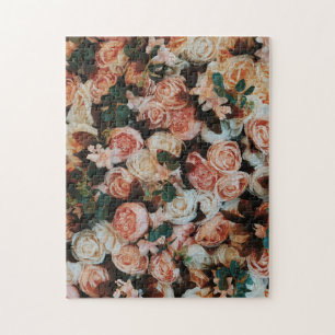 Bouquet of Pink Roses & Green Leaves Jigsaw Puzzle