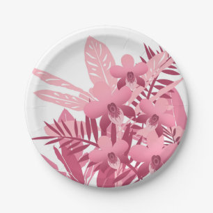 Bouquet of pink tropical plants paper plate