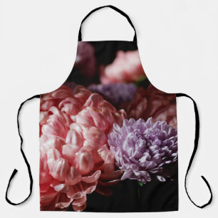 Bouquet of pink with purple aster flowers in light apron