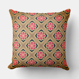 Bouquet of Red Flowers on a Green Leafy Sleeves Cushion
