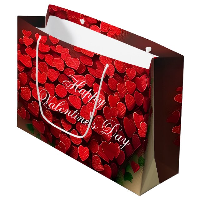 Bouquet of red hearts valentine  large gift bag (Front Angled)