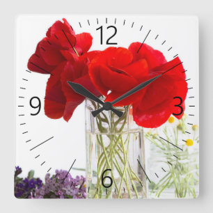 Bouquet of red poppies square wall clock