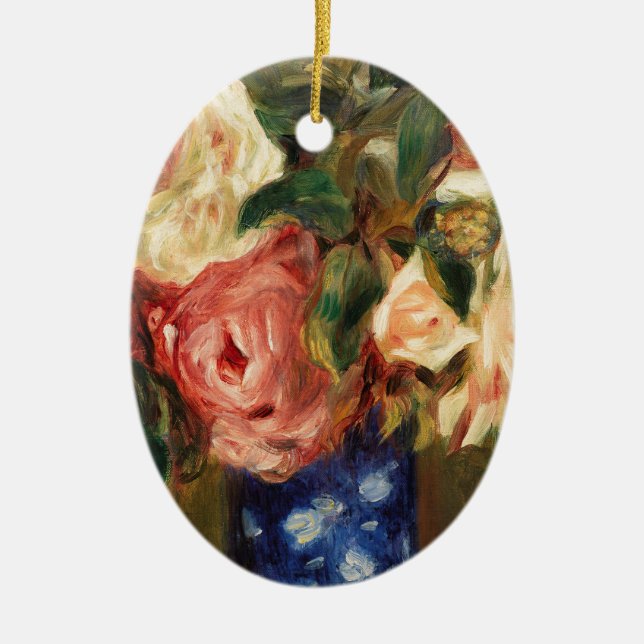 Bouquet of Roses by Renoir Impressionist Painting Ceramic Ornament (Front)
