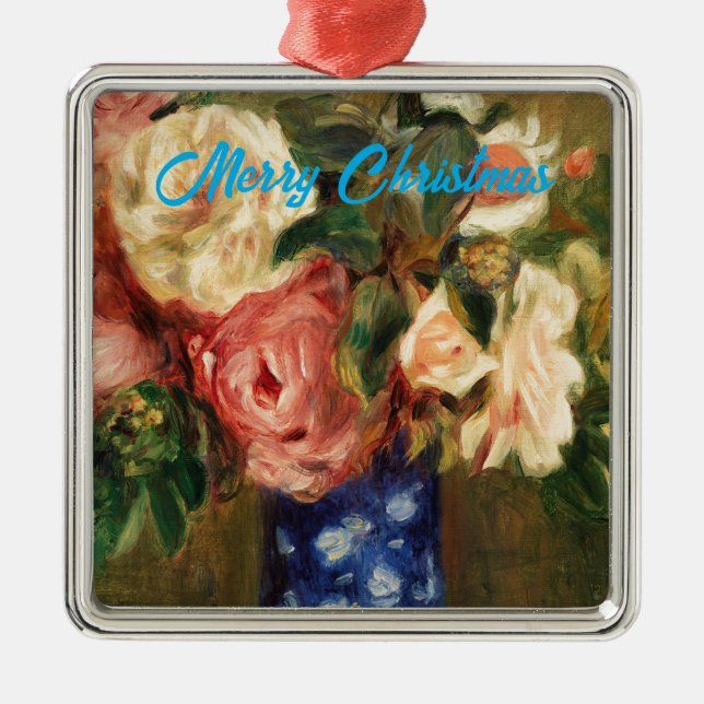 Bouquet of Roses by Renoir Merry Christmas Metal Ornament (Front)