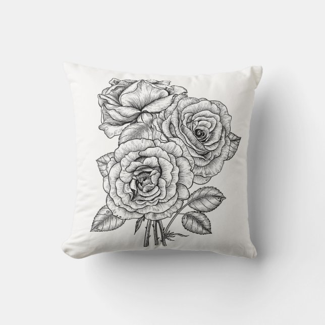 Bouquet of roses in black and white cushion (Front)