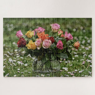 Bouquet of Roses in Field of Flowers Jigsaw Puzzle