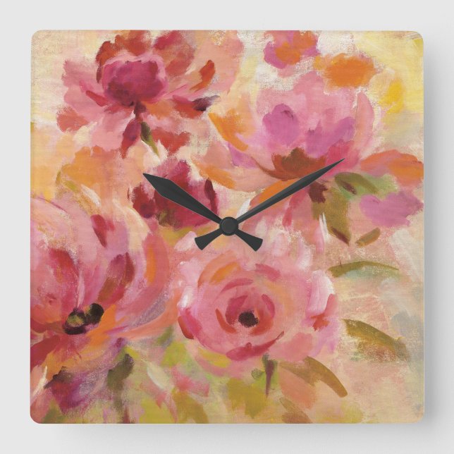 Bouquet of Roses Square Wall Clock (Front)