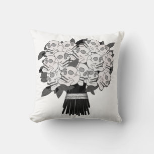 Bouquet of Skull Roses Black & White Cushion