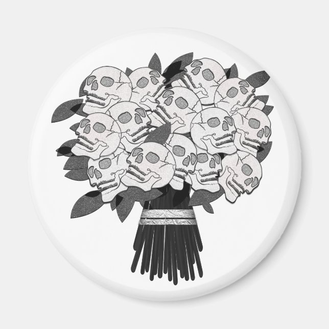 Bouquet of Skull Roses Black & White Gothic Magnet (Front)