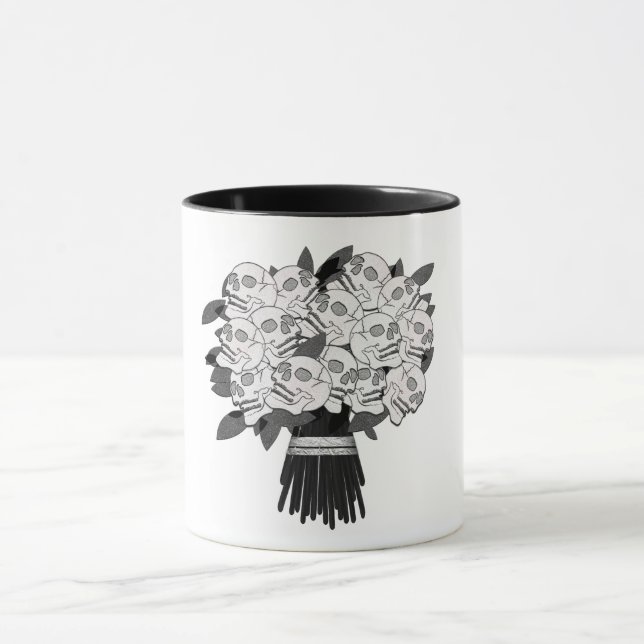 Bouquet of Skull Roses Black & White Gothic Mug (Center)