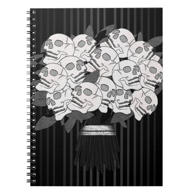 Bouquet of Skull Roses Black & White Gothic Party Notebook (Front)