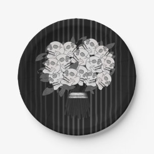 Bouquet of Skull Roses Black & White Party Paper Plate