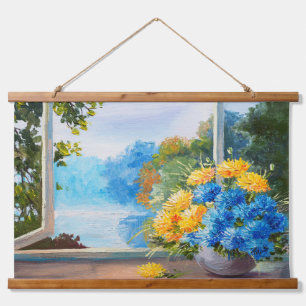 Bouquet of Spring Flowers on Window Ledge Hanging Tapestry