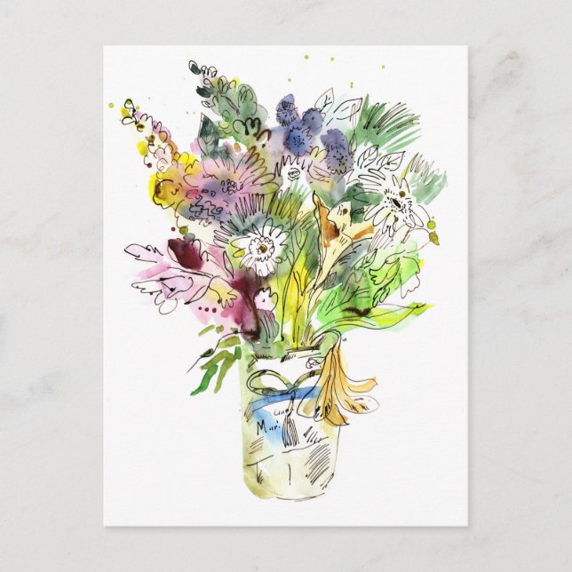 Bouquet of summer flowers. Watercolor sketch Postcard (Front)