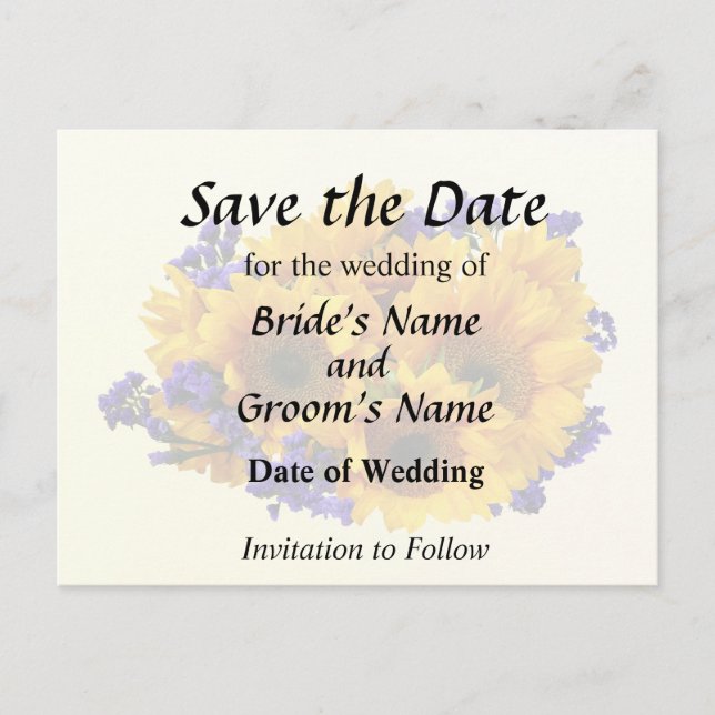 Bouquet of Sunflowers and Purple Statice Announcement Postcard (Front)
