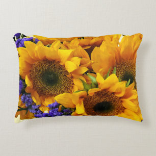 Bouquet of Sunflowers and Purple Statice Decorative Cushion