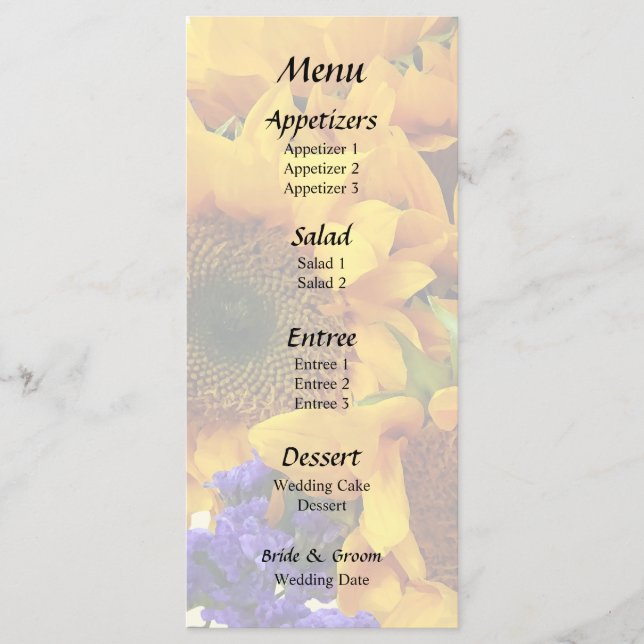 Bouquet of Sunflowers and Purple Statice Menu (Front)