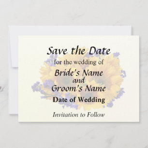 Bouquet of Sunflowers and Purple Statice Save The Date