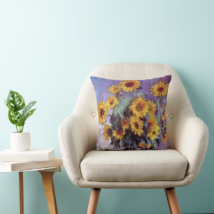 Bouquet of Sunflowers by Claude Monet, Vintage Art Cushion