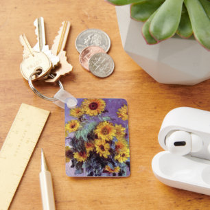 Bouquet of Sunflowers by Claude Monet, Vintage Art Key Ring