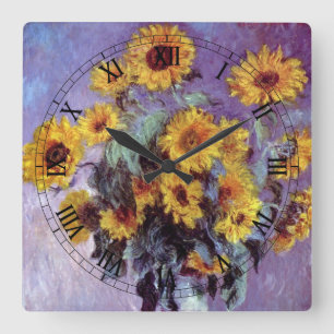 Bouquet of Sunflowers by Claude Monet, Vintage Art Square Wall Clock