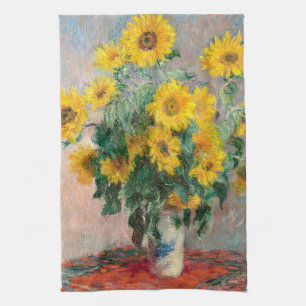 Bouquet of Sunflowers by Monet Impressionist Art Tea Towel