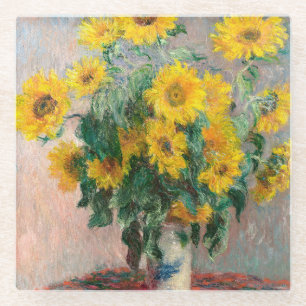 Bouquet of Sunflowers by Monet Impressionist Glass Coaster