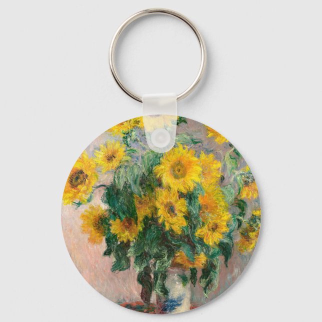 Bouquet of Sunflowers by Monet Impressionist Key Ring (Front)