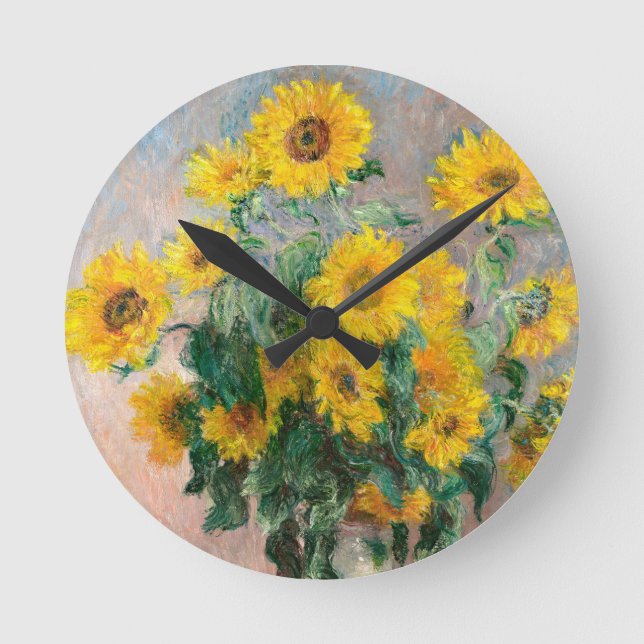 Bouquet of Sunflowers by Monet Impressionist Round Clock (Front)