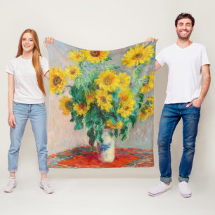 Bouquet of Sunflowers Claude Monet Fleece Blanket