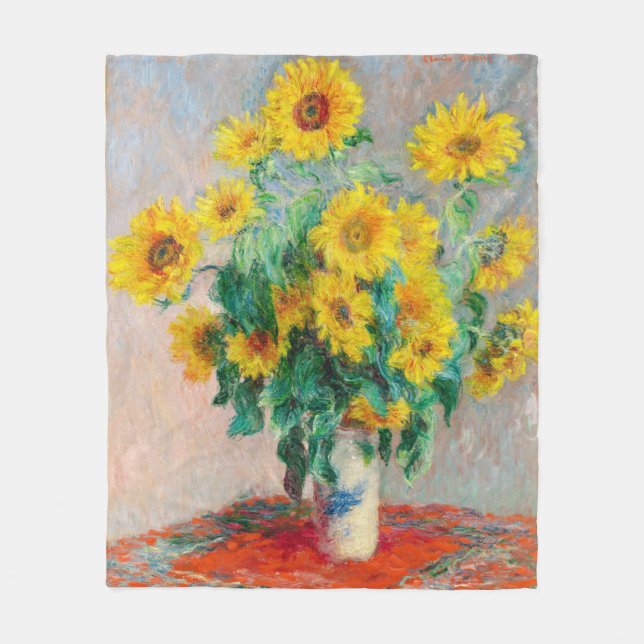 Bouquet of Sunflowers Claude Monet    Fleece Blanket (Front)