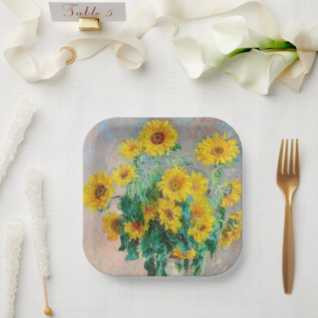 Bouquet of Sunflowers Claude Monet  Paper Plate (Wedding)