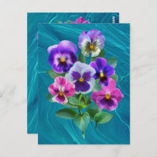 Bouquet of Violets Pansy Flowers THANK YOU Postcard