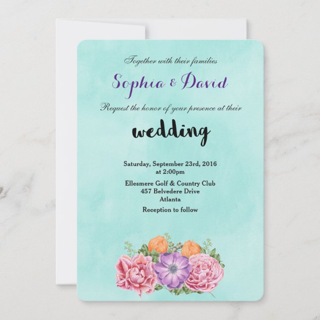 Bouquet of Watercolor Flowers Fancy Wedding Invite (Front)