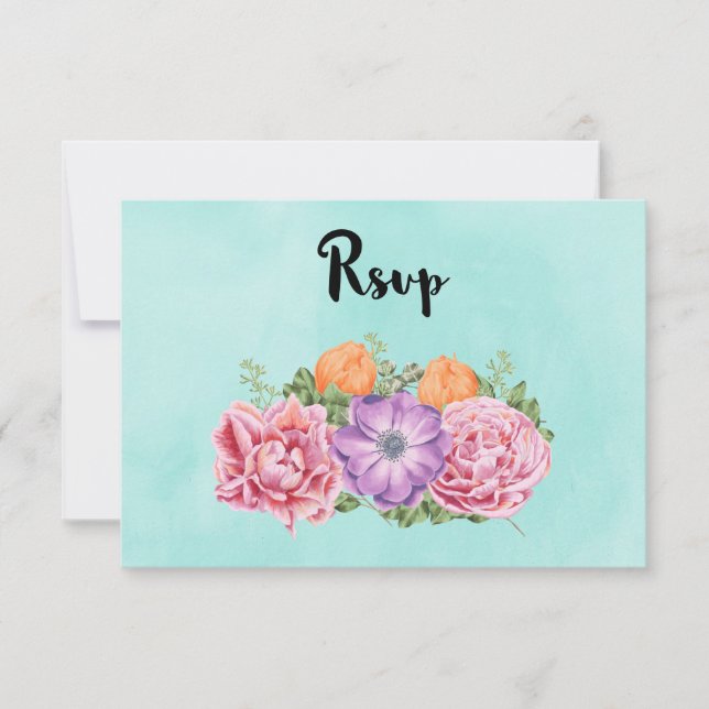 Bouquet of Watercolor Flowers Stylish Wedding RSVP (Front)
