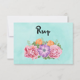Bouquet of Watercolor Flowers Stylish Wedding RSVP Card