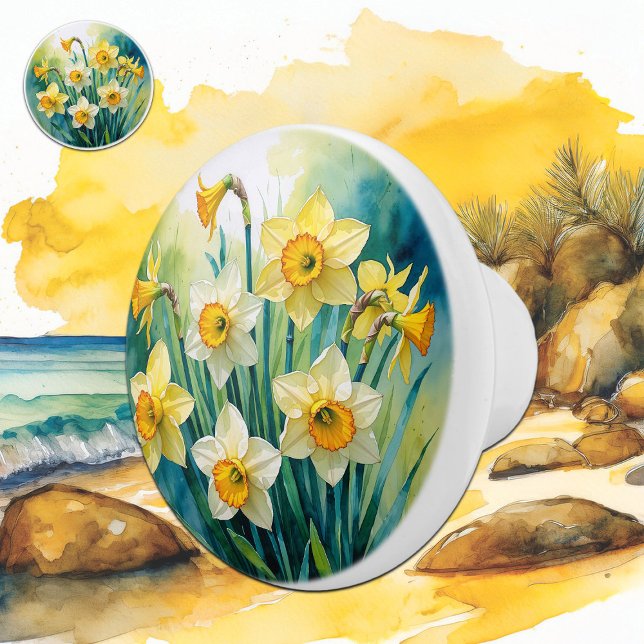 Bouquet of Yellow Daffodils Watercolor Ceramic Knob (Creator Uploaded)