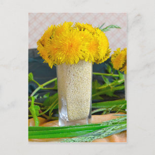 Bouquet of yellow dandelions postcard