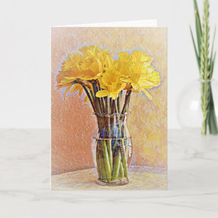 Bouquet of Yellow Glow Daffodil Flowers Art Card