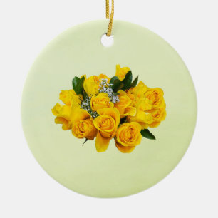 Bouquet of Yellow Roses and Baby’s Breath Ceramic Ornament