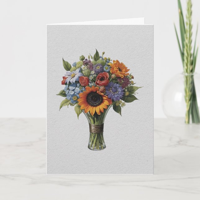 Bouquet on White Holiday Card (Front)